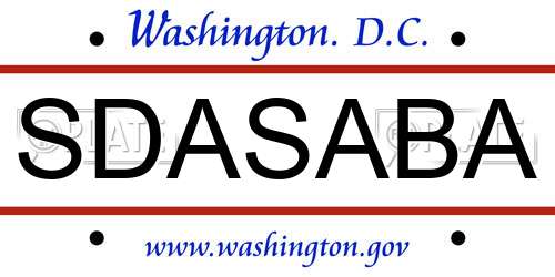 SDASABA District Of Columbia License Plate