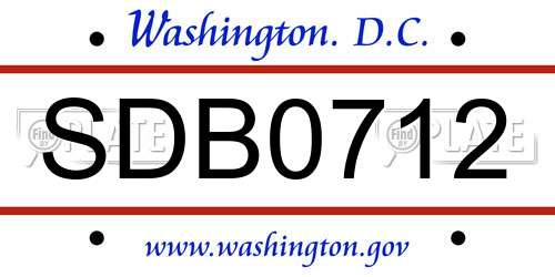 SDB0712 District Of Columbia License Plate