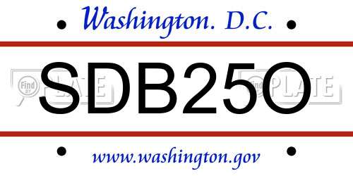 SDB25O District Of Columbia License Plate