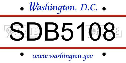 SDB5108 District Of Columbia License Plate