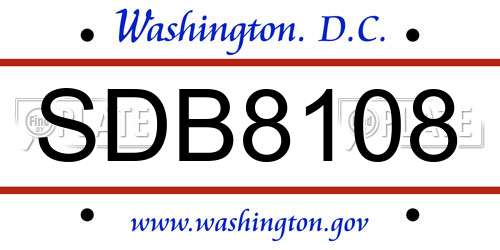 SDB8108 District Of Columbia License Plate