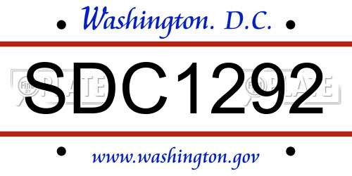 SDC1292 District Of Columbia License Plate