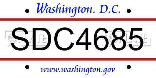 SDC4685 District Of Columbia License Plate