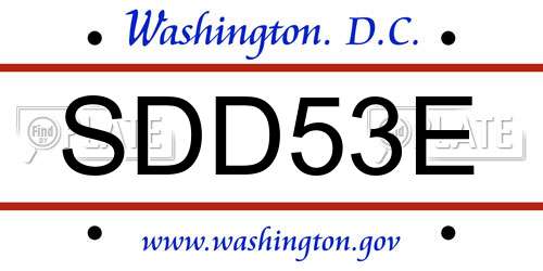 SDD53E District Of Columbia License Plate