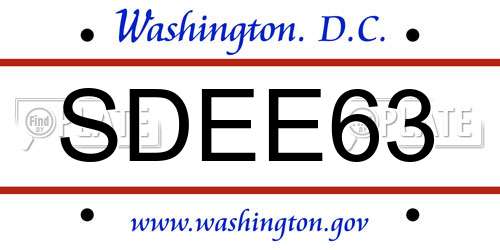 SDEE63 District Of Columbia License Plate