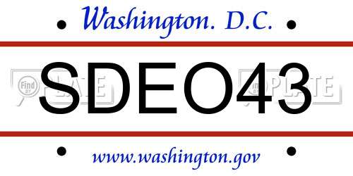 SDEO43 District Of Columbia License Plate