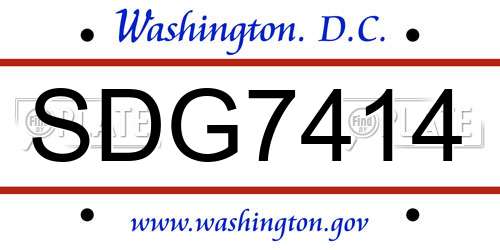 SDG7414 District Of Columbia License Plate