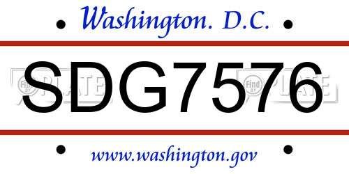 SDG7576 District Of Columbia License Plate