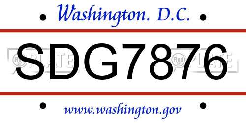 SDG7876 District Of Columbia License Plate