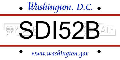 SDI52B District Of Columbia License Plate
