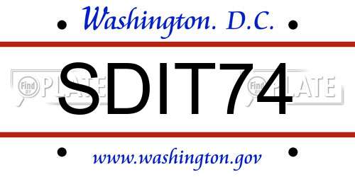 SDIT74 District Of Columbia License Plate
