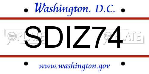 SDIZ74 District Of Columbia License Plate