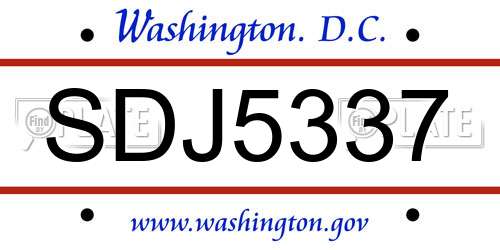 SDJ5337 District Of Columbia License Plate