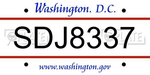 SDJ8337 District Of Columbia License Plate