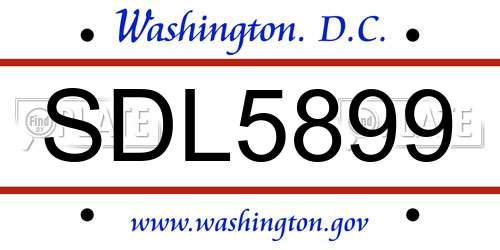SDL5899 District Of Columbia License Plate