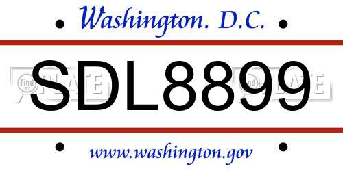 SDL8899 District Of Columbia License Plate