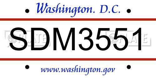 SDM3551 District Of Columbia License Plate