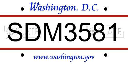 SDM3581 District Of Columbia License Plate