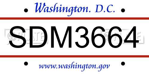 SDM3664 District Of Columbia License Plate