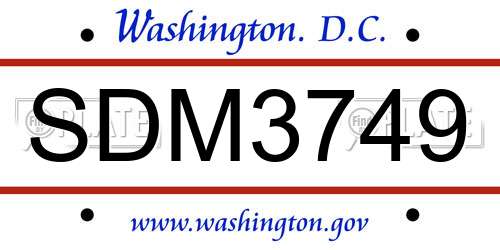 SDM3749 District Of Columbia License Plate