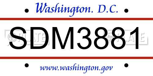 SDM3881 District Of Columbia License Plate