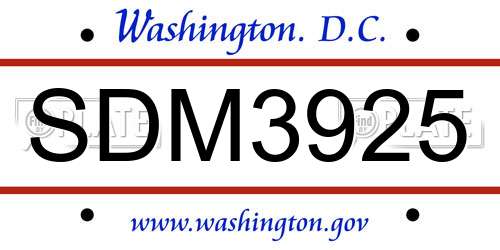 SDM3925 District Of Columbia License Plate