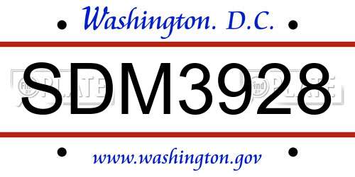 SDM3928 District Of Columbia License Plate