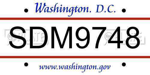 SDM9748 District Of Columbia License Plate
