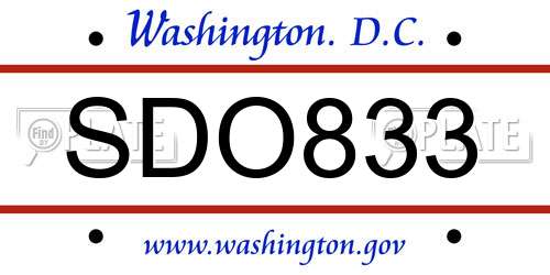 SDO833 District Of Columbia License Plate