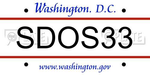 SDOS33 District Of Columbia License Plate