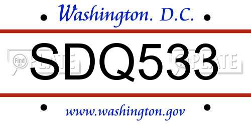 SDQ533 District Of Columbia License Plate