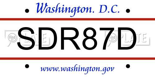 SDR87D District Of Columbia License Plate
