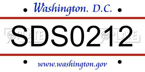 SDS0212 District Of Columbia License Plate