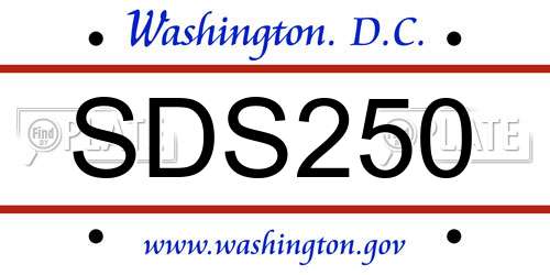 SDS250 District Of Columbia License Plate