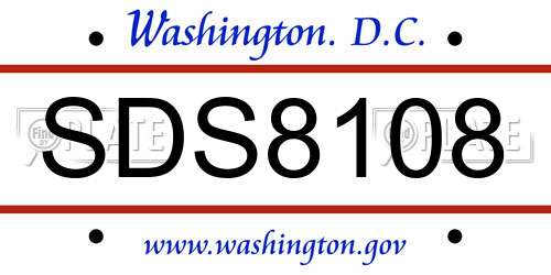 SDS8108 District Of Columbia License Plate