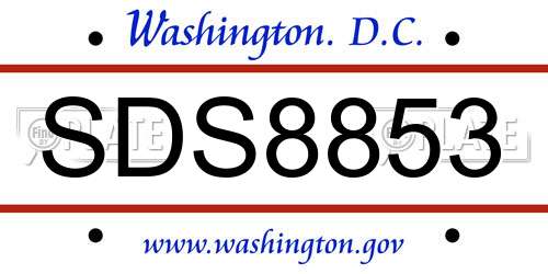 SDS8853 District Of Columbia License Plate