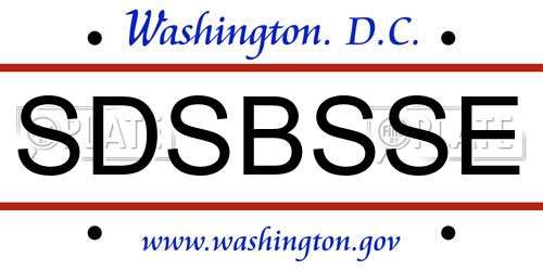 SDSBSSE District Of Columbia License Plate