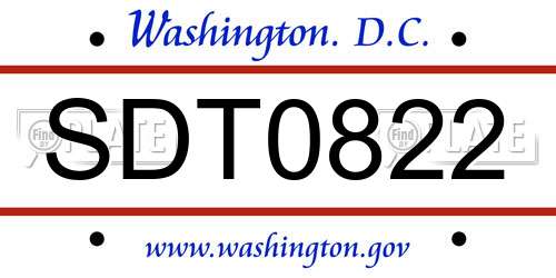 SDT0822 District Of Columbia License Plate