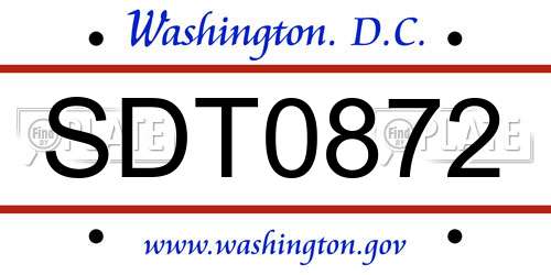 SDT0872 District Of Columbia License Plate