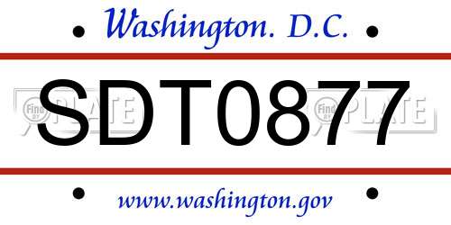 SDT0877 District Of Columbia License Plate