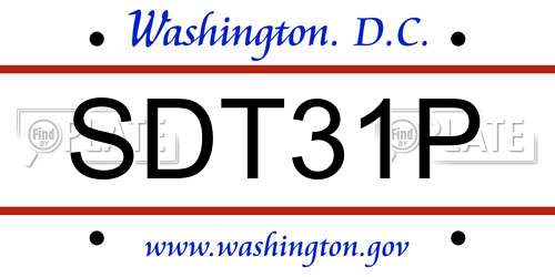 SDT31P District Of Columbia License Plate