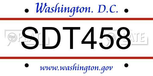 SDT458 District Of Columbia License Plate