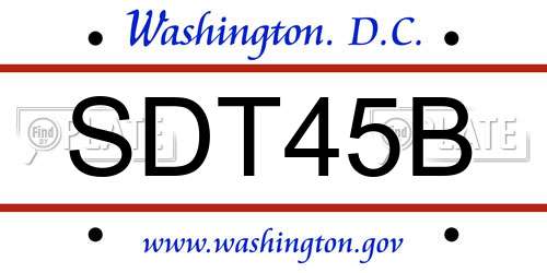 SDT45B District Of Columbia License Plate