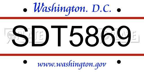 SDT5869 District Of Columbia License Plate