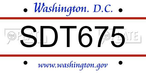 SDT675 District Of Columbia License Plate