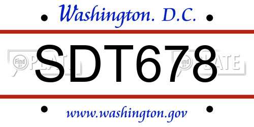SDT678 District Of Columbia License Plate