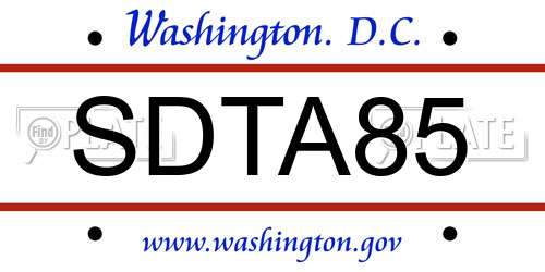 SDTA85 District Of Columbia License Plate