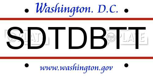 SDTDBTT District Of Columbia License Plate
