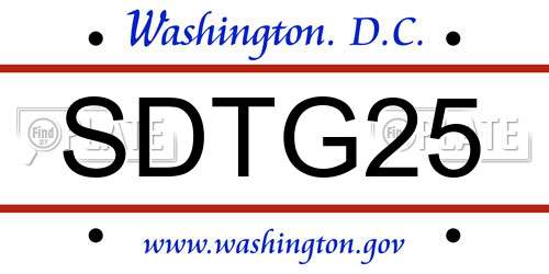 SDTG25 District Of Columbia License Plate