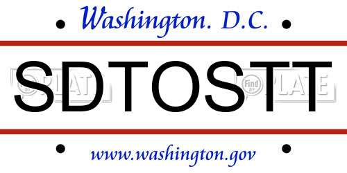 SDTOSTT District Of Columbia License Plate